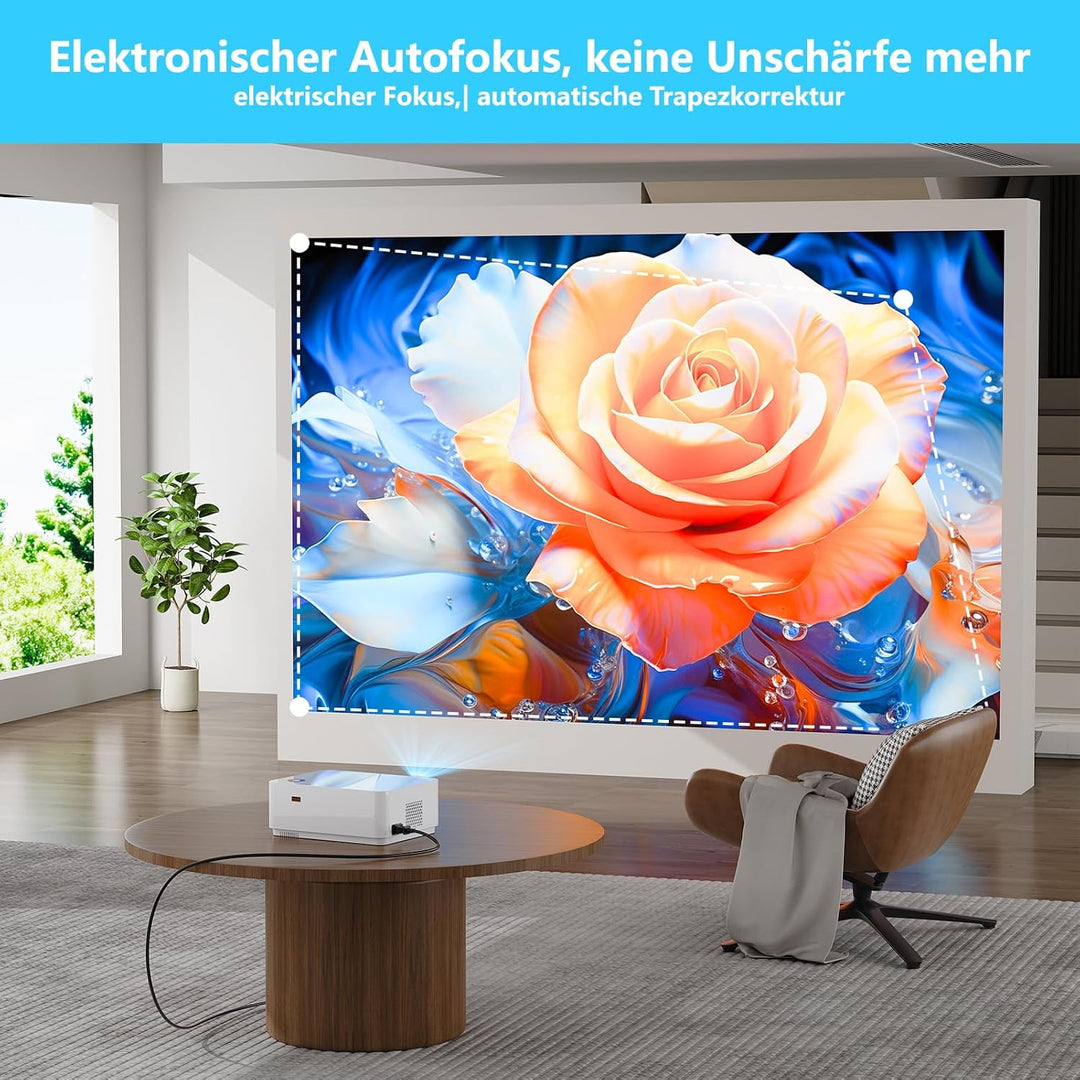 Beamer 4K Mit Android TV, SEWENS 800 ANSI WiFi Bluetooth Projektor, Autofokus und Keystone, Native 1
