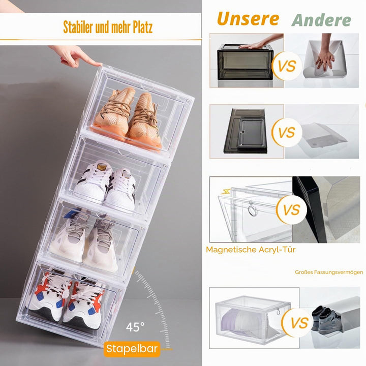 Attelite Schuhboxen, 6 Stück, stapelbare Kunststoff-Schuhbox mit transparenter Tür, als Schuhaufbewa