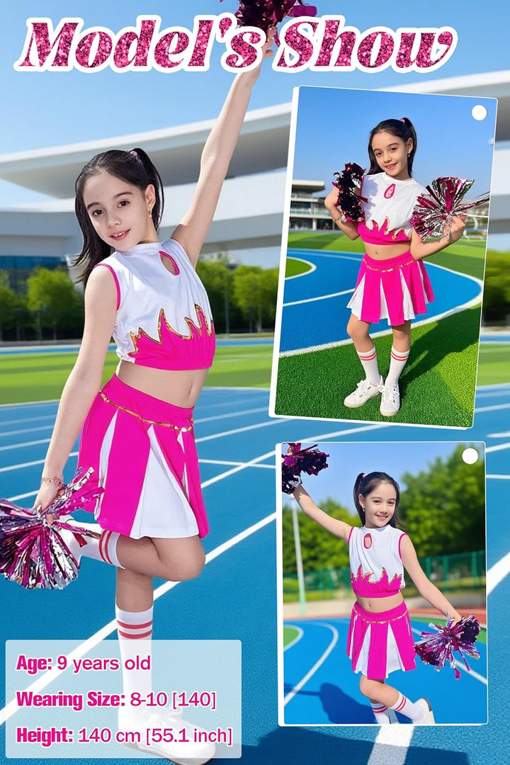 LOLANTA Mädchen Cheerleader Kostüm Schulkind Cheer Kostüm Outfit Karneval Kostüm Rosa 134-140, Rosa