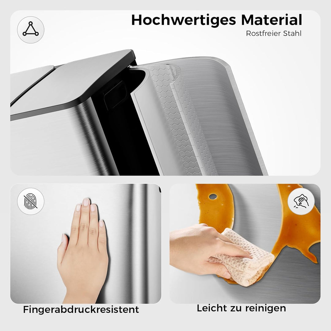 YASHE Mülleimer 2 Fächer mit Deckel, 2x20L Mülleimer Küche, Tretmülleimer Edelstahl mit 20 Müllbeute