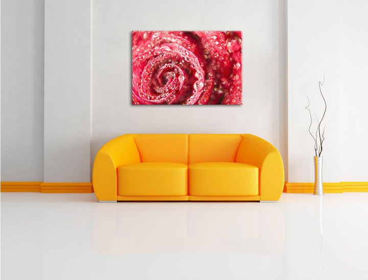 Pixxprint Rose mit Wassertropfen als Leinwandbild/Grösse: 100x70 cm/Wandbild/Kunstdruck/fertig bespa