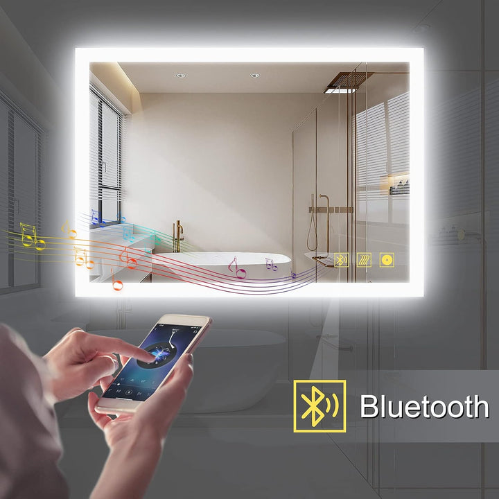 AI-LIGHTING Badezimmerspiegel mit Beleuchtung 80 × 60 cm Badspiegel mit Licht Bluetooth Lautsprecher