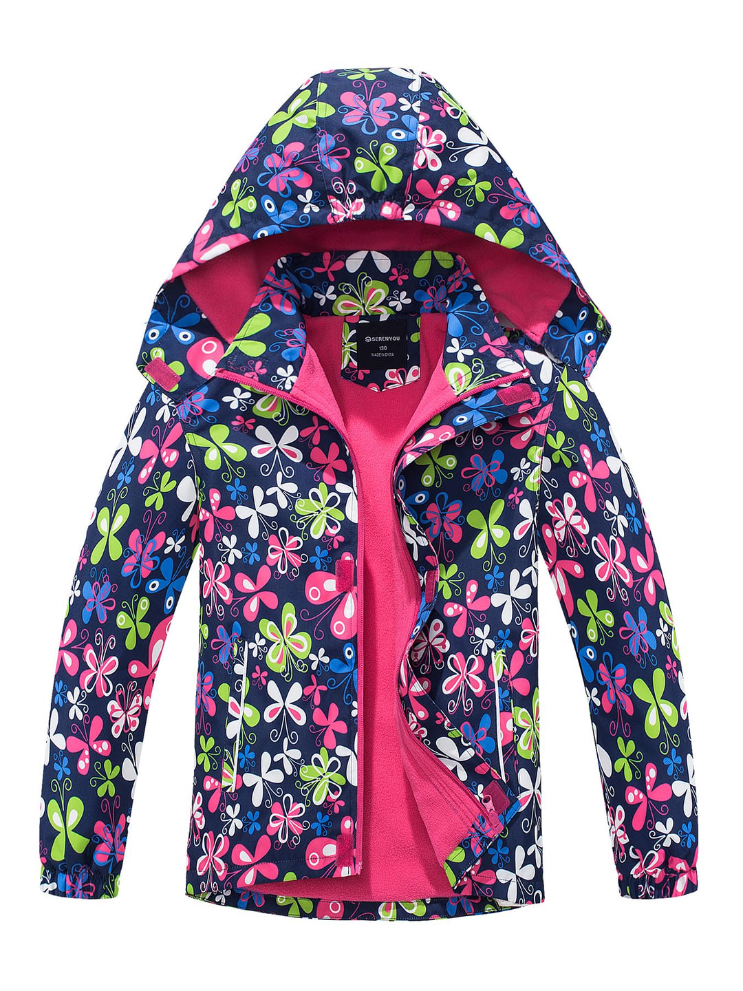 SERENYOU Mädchen Übergangsjacke Gefütterte Regenjacke mit Abtrennbare Kapuze 110 Schmetterlinge, 110
