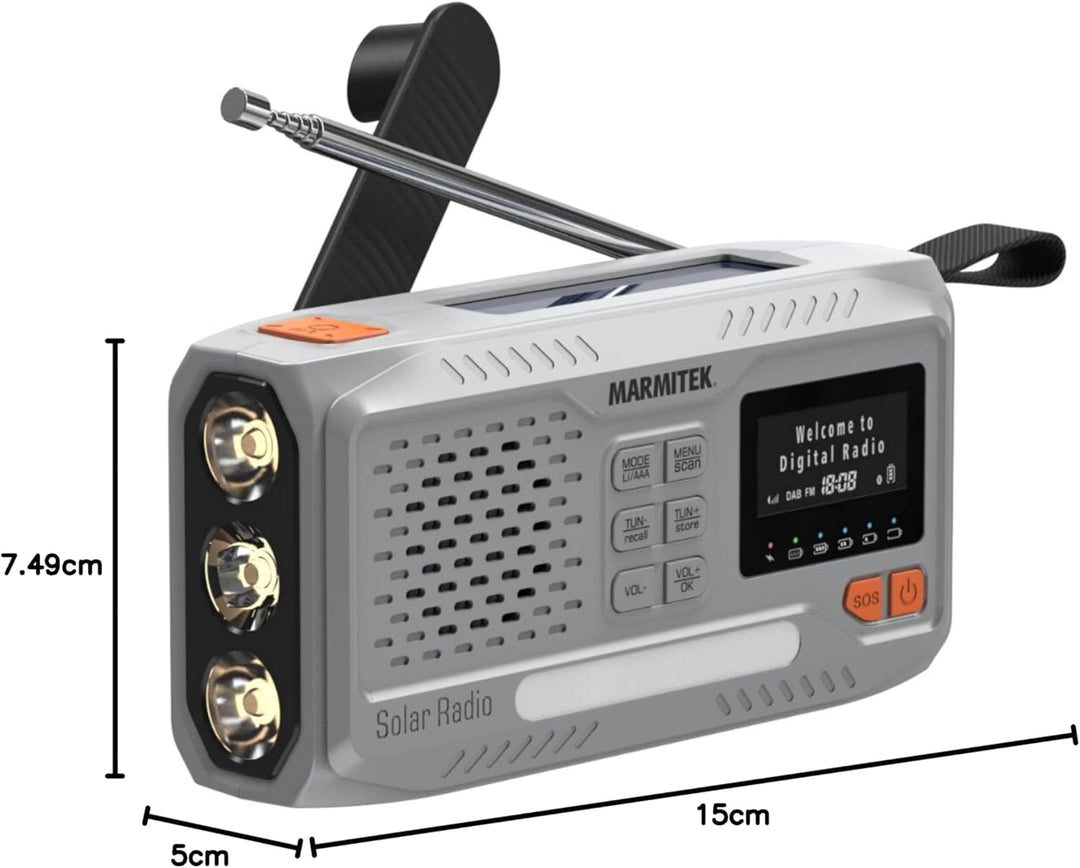 Notfallradio Marmitek RESQ 100 – Zuverlässige Kurbelradio mit DAB+ und Solar – Powerbank 4500 mAh &