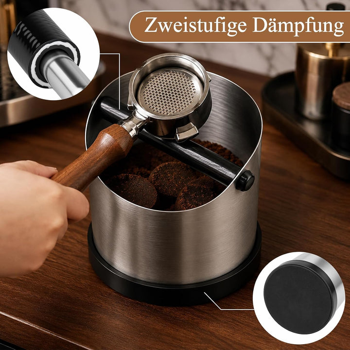 Abklopfbehälter für Siebträger 700 ml Edelstahl, Knock Box Espresso mit abnehmbarer Metall-Klopfstan