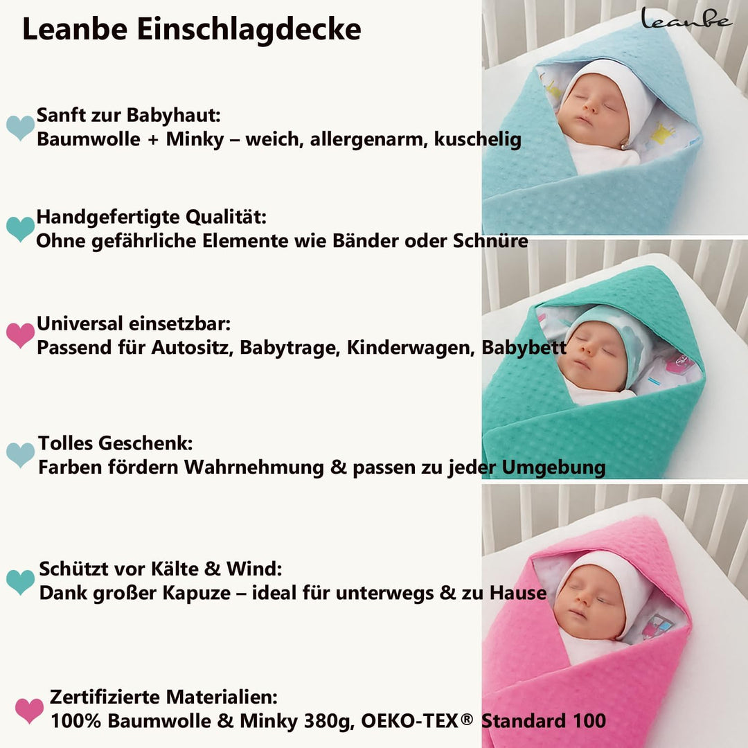 Baby Einschlagdecke Doppelseitig 86x86 cm Minky-Plüsch für Kinderwagen und Babybett (Grau Minky-Stör