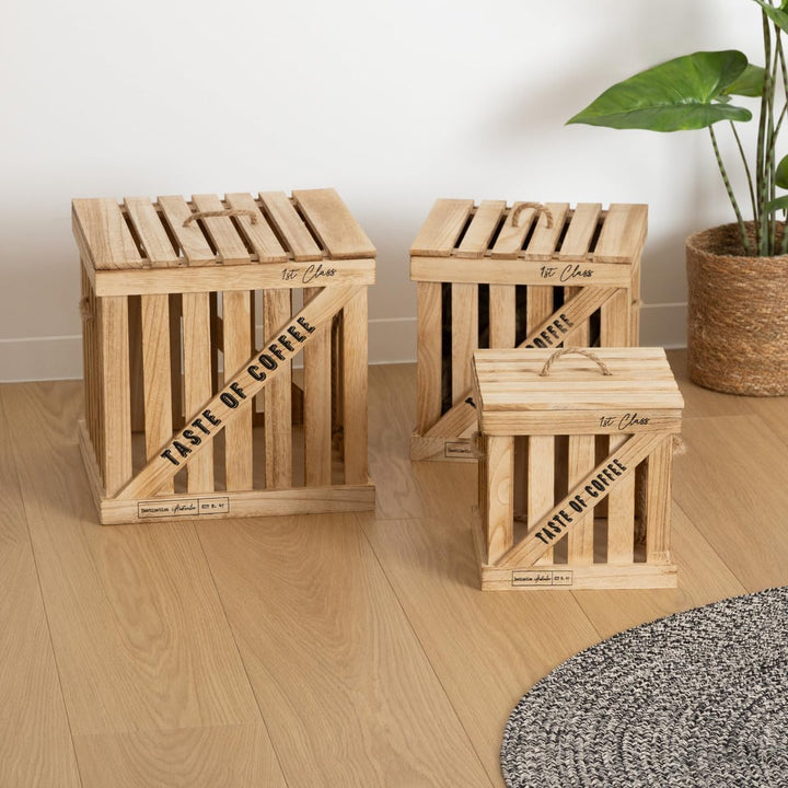 Set aus 3 Boxen "Colonial" - Beige - Atmosphera créateur d'intérieur cm Holz, cm Holz