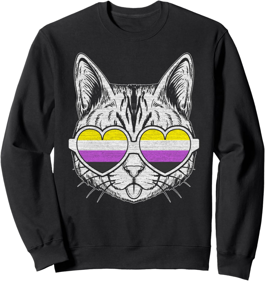 Nicht-binäre Flaggenfarben, Katze mit Brille, LGBT-Stolz Sweatshirt