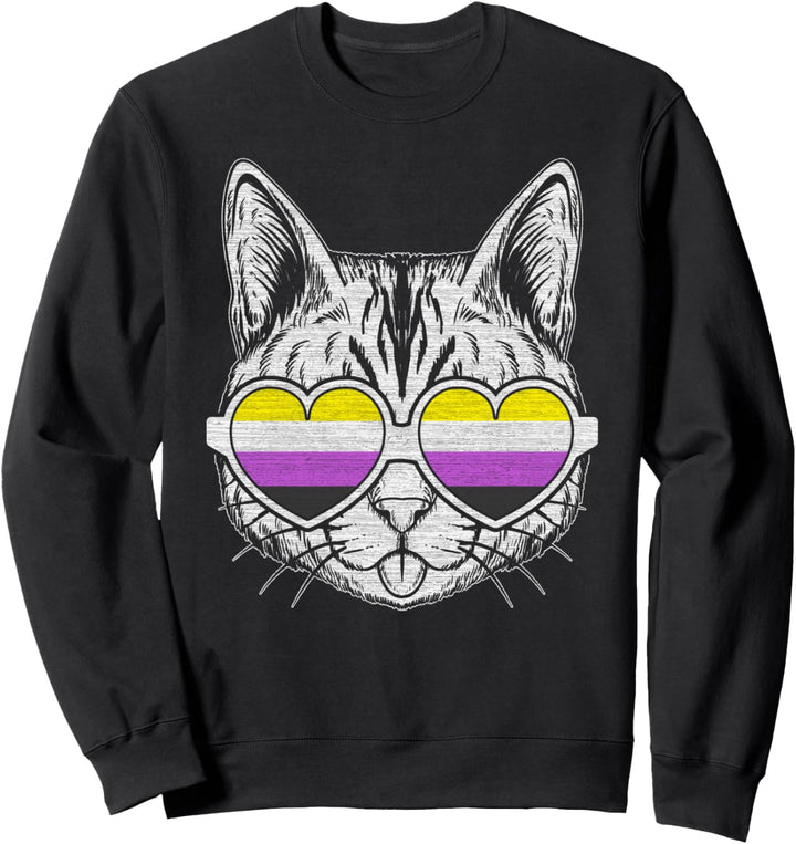 Nicht-binäre Flaggenfarben, Katze mit Brille, LGBT-Stolz Sweatshirt