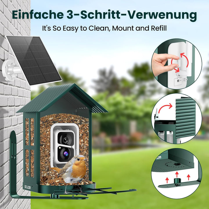 SOLIOM Vogelhaus mit Kamera,Vogelfutterspender für den Hinterhof, Vogelfutterhaus mit Video Aufnehme