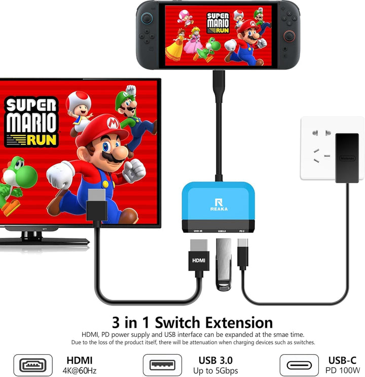 RREAKA Switch 2 Dock Replacement for Nintendo Switch 1&2 Dock, Switch TV Adapter with 4K@60Hz HDMI,