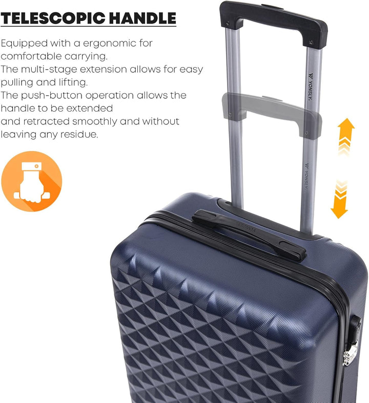 Koffer Suitcase S Dunkelblau, Trolley Reisekoffer, Kabinenkoffer Rollkoffer Handgepäck mit 4 Rollen