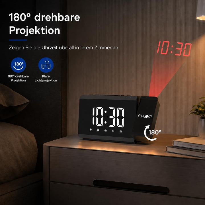 Slim UP EV304571 – Projektorwecker + 1 USB-Port – Lichtprojektion drehbar, 2 programmierbare Alarme,