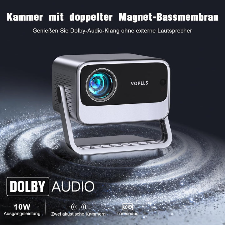 Smart Beamer【Netflix vorinstalliert & Dolby Audio】 VOPLLS Autofokus/Trapezkorrektur 40000 Lumen Beam
