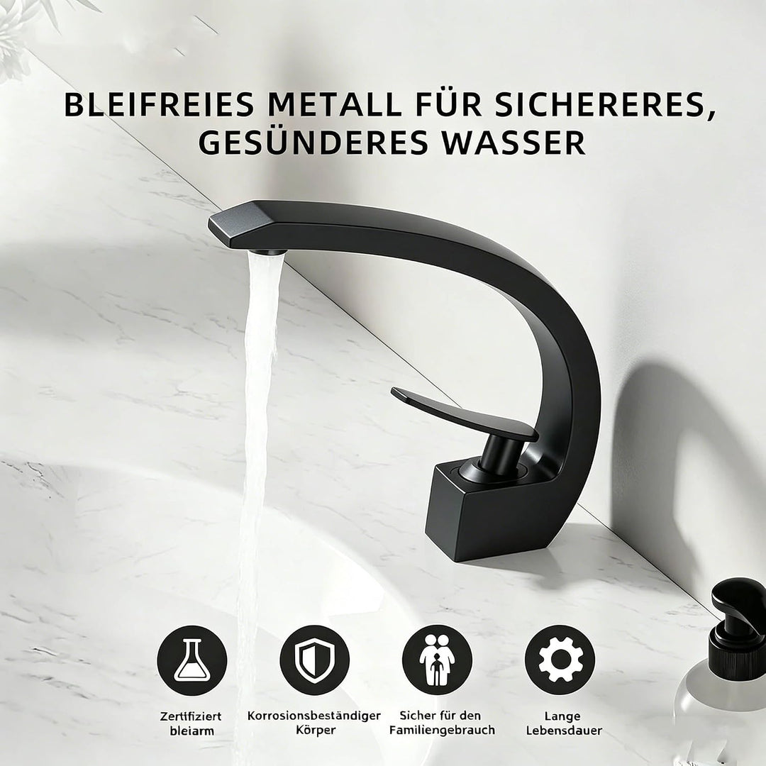 Waschtischarmatur Schwarz Wasserhahn Bad Messing Einhebelmischer 360° schwenkbar Armatur Badezimmer