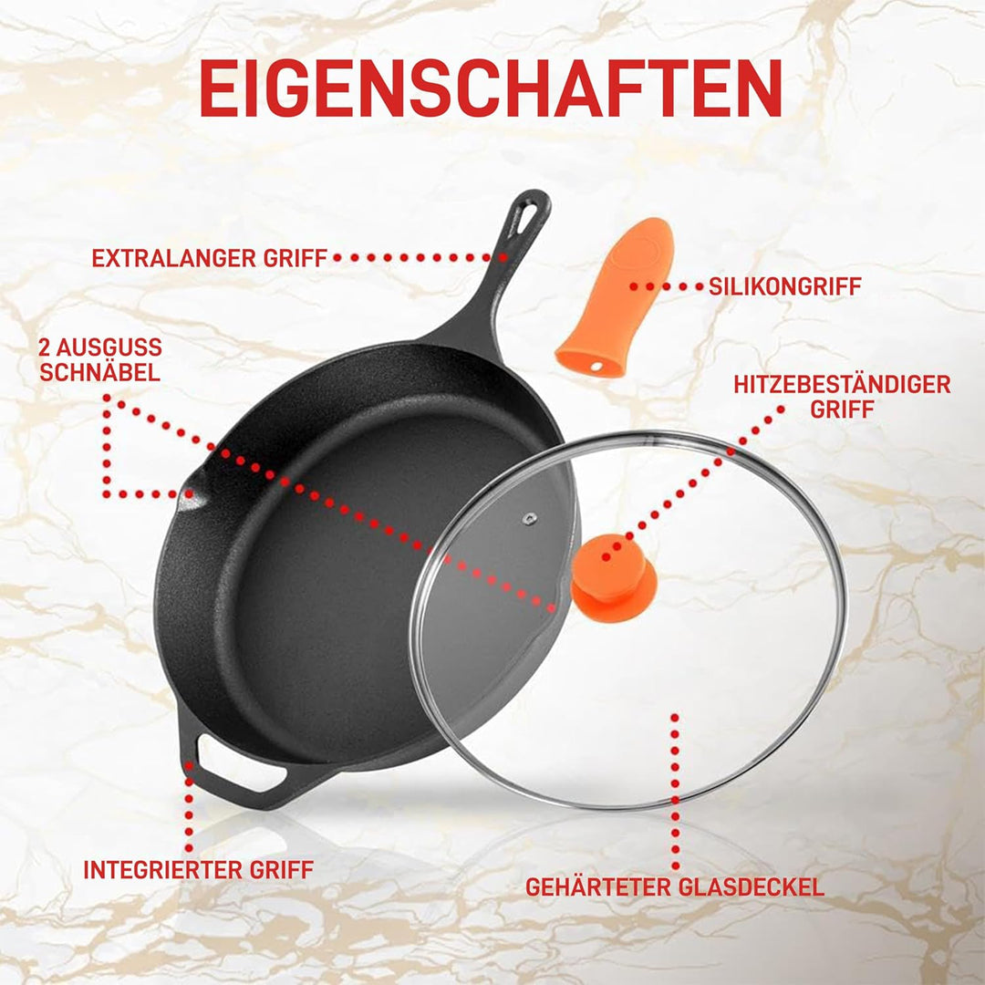 NutriChef Gusseisen Grillpfanne Induktion – Lodge Cast Iron, Grill Pan – Eisenpfanne Perfekt als Ste