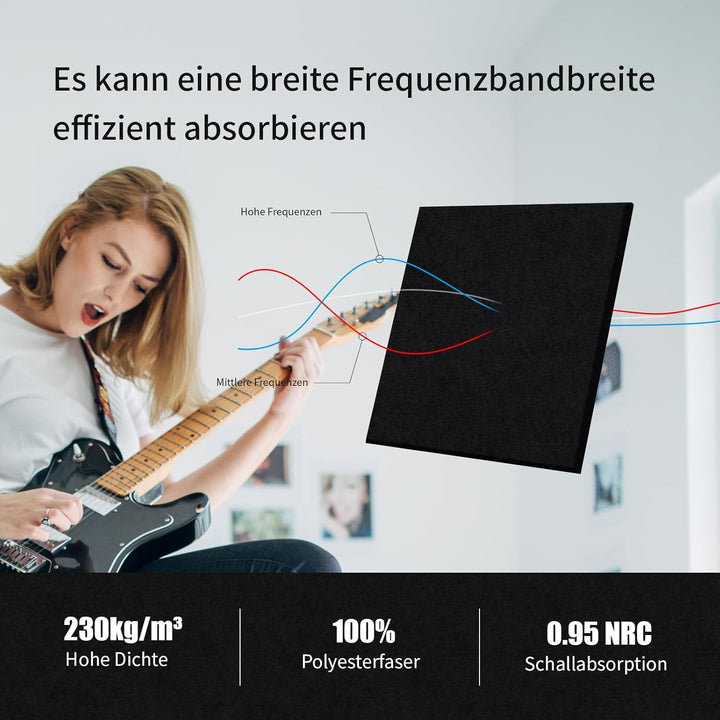 24 Stück Quadratische Akustikplatten selbstklebend,Abdeckung 2.16㎡, Schallschutz & Schalldämmung für