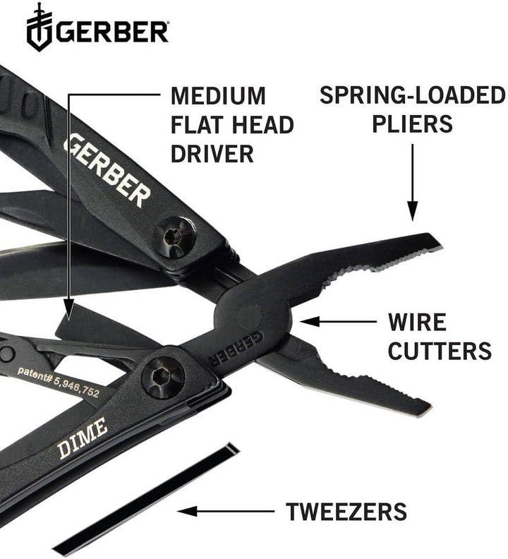 Gerber Multifunktionswerkzeug mit 12 Funktionen, Dime Pocket Multi-tool, Schwarz, 1014030 Schwarz (U