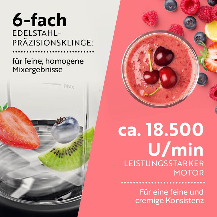 GOURMETmaxx Nutrition Mixer 1000 Watt | Smoothie Maker mit to go Deckel | Standmixer mit Mixbecher &