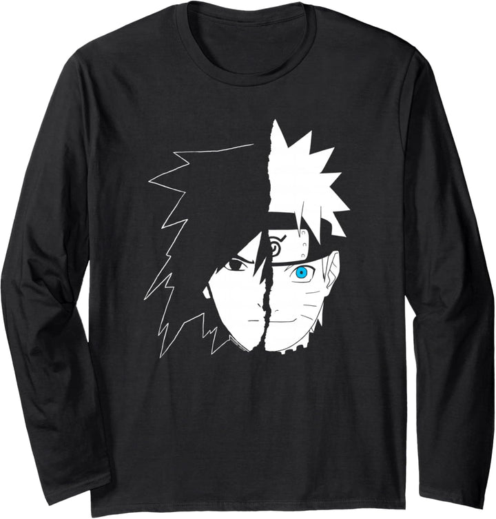 Naruto Shippuden Naruto Sasuke Split Face Langarmshirt
