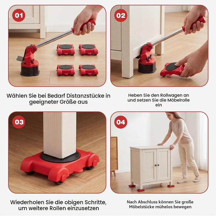 Möbel Transportroller Set, Möbeltransport Set mit 4 Möbelroller und Lastenheber, Möbeltransporter Mö