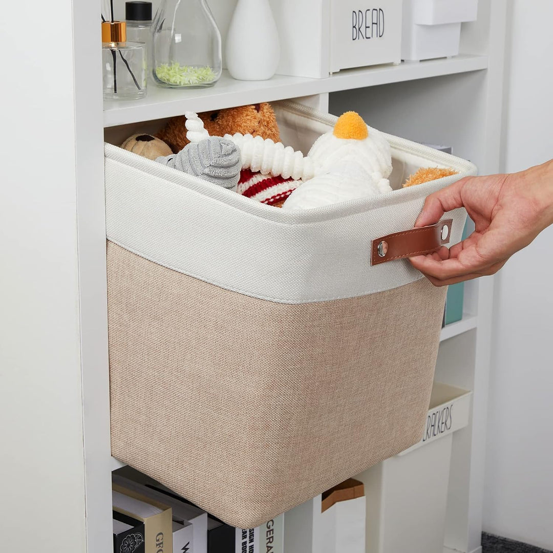 Mangata Collapsible Storage Cube Boxen, 25CM Cube Leinen gewebt Stoff Lagerung Körbe mit Ledergriffe