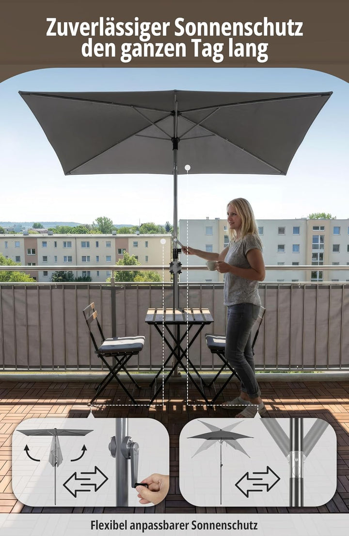 4smile SunnyShade Sonnenschirm Balkon Roma mit Schutzhülle, Anthrazit, Sonnenschirm rechteckig 200x1