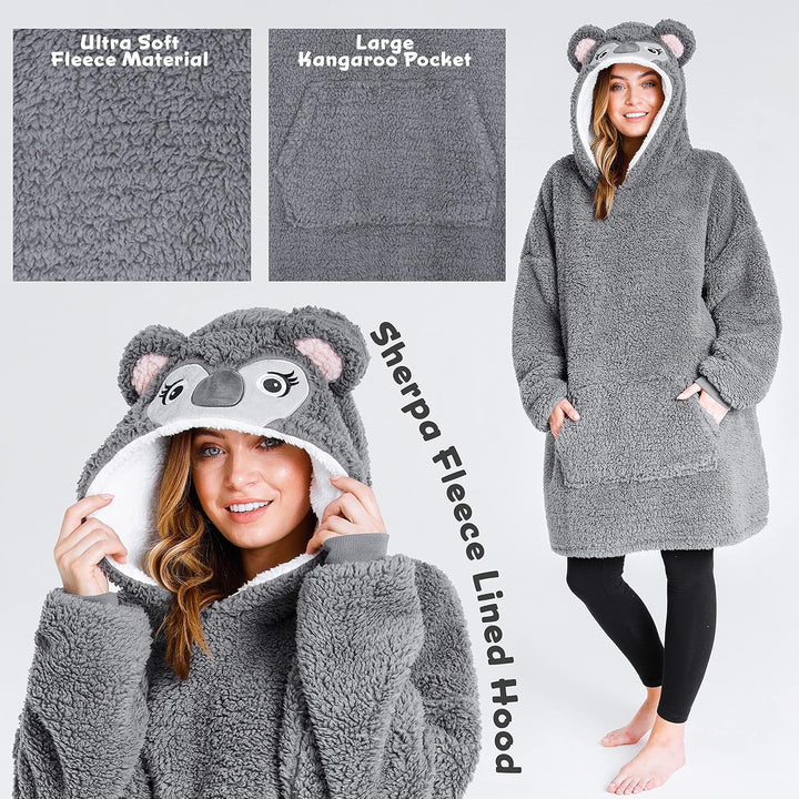 CityComfort Übergrösse Kapuzenpullover Decke mit Ärmeln Blanket Hoodie Decke Oversized Grauer Koala,