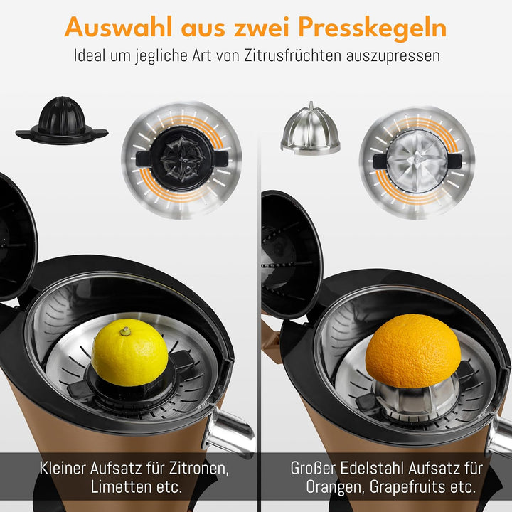 LEBENLANG Saftpresse elektrisch 600W - Inkl. Edelstahlkegel & BPA-Frei I Hohe Ergiebigkeit I Orange