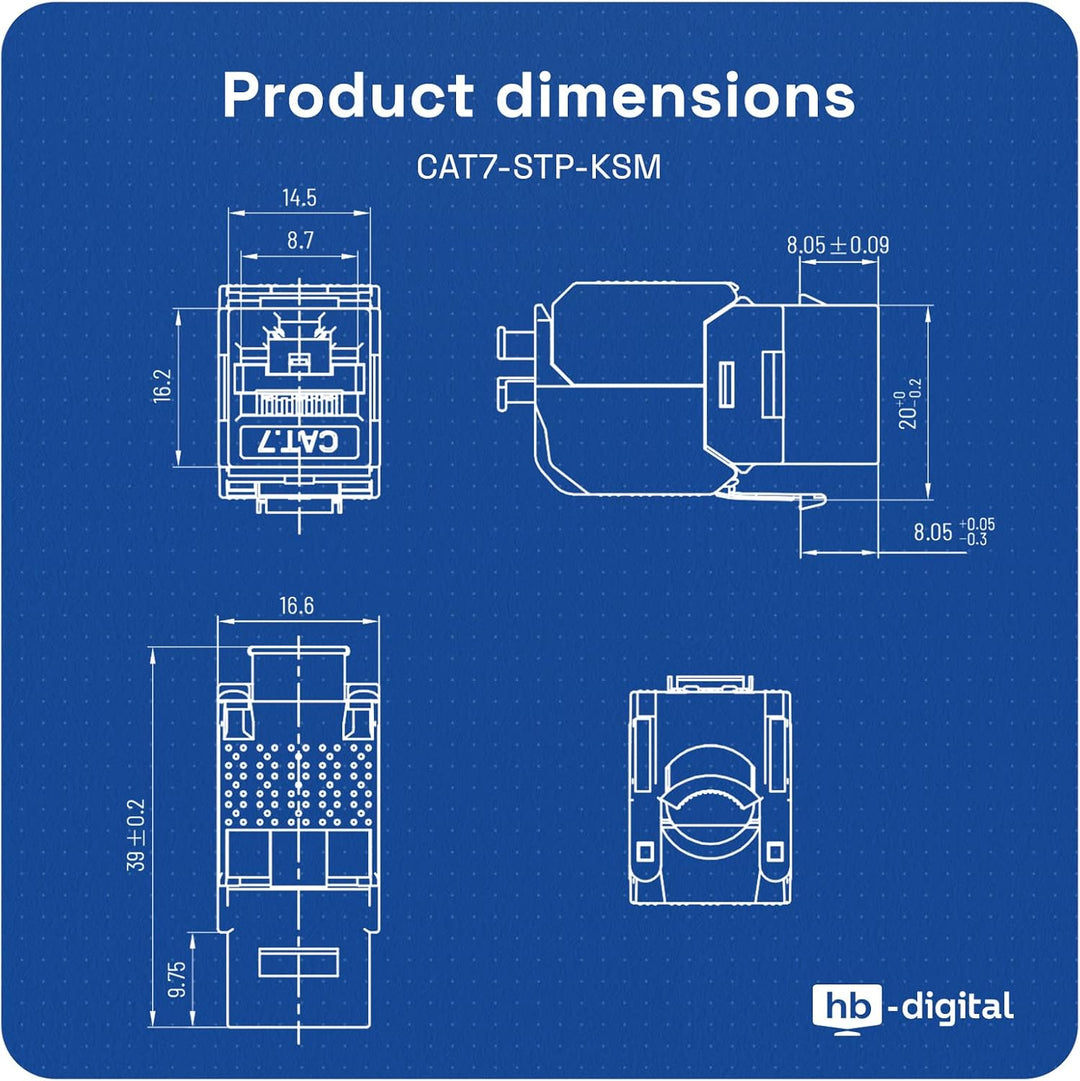hb-digital Set: 12X CAT.7 Keystone RJ45 Modul + 4X Hutschienenadapter Metall Keystone-Halterung für