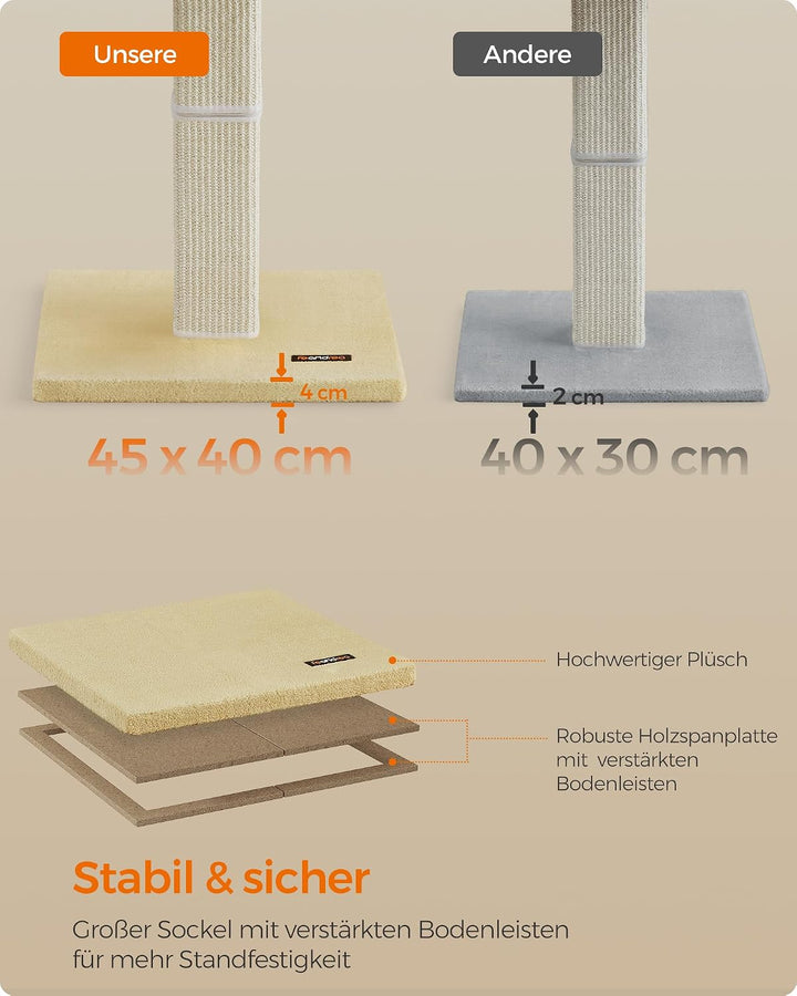Feandrea Kratzbaum, Katzenbaum mit 40 x 30 cm Plattform aus Plüsch, Kratzstamm, Katzenkratzbaum, 71