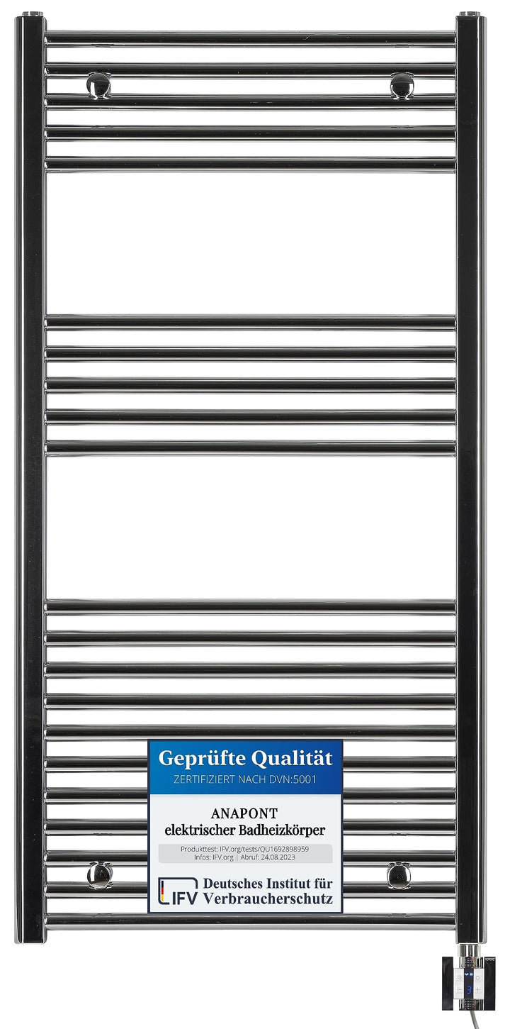 anapont elektrischer Badheizkörper - Chrom gerade - Timer-Funktion - Handtuchheizkörper - Badheizung
