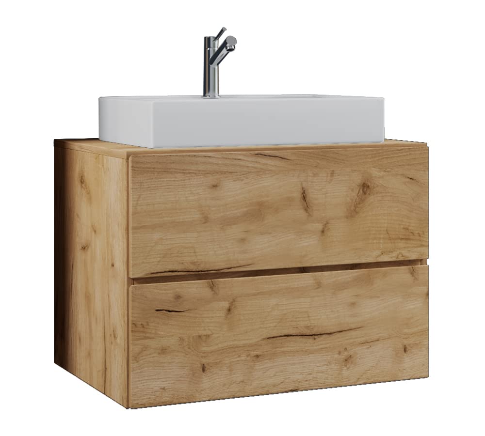 VCM 2-TLG. Waschplatz Waschtisch Badmöbel Set Waschbecken Lendas S Schublade 60, Honig-Eiche, Honig-