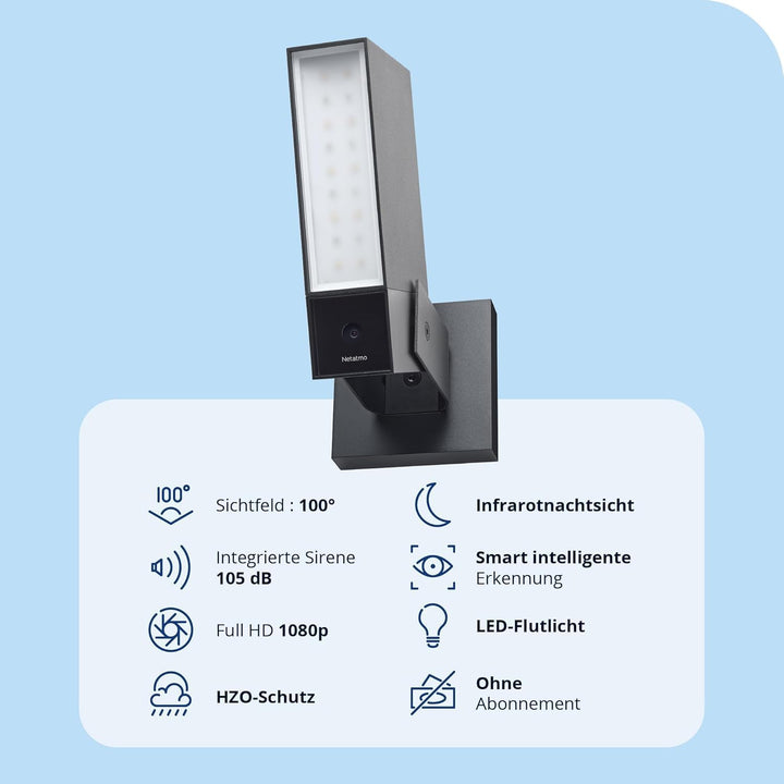 Netatmo Smarte Überwachungskamera Aussen, Wlan, Integrierte Beleuchtung , Bewegungserkennung, Nachts