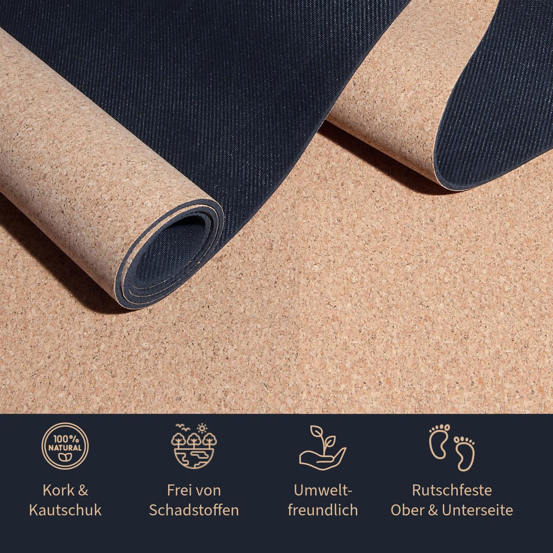 Secoroco Yogamatte Kork - getestet mit SEHR GUT - 2-5 mm Stärke - rutschfest, vegan &amp; nachhaltig - Y
