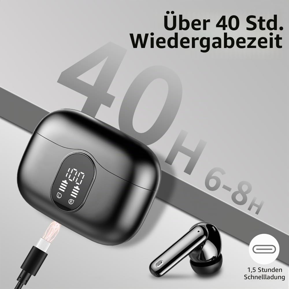 Bluetooth Kopfhörer, Kopfhörer Kabellos Bluetooth 5.3 Sport In Ear Kopfhörer mit 4 Mikrofon, 40 std