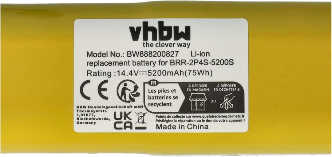 vhbw 1x Akku kompatibel mit Xiaomi Mijia 1C, ROBOROCK S50, ROBOROCK S51, 1S, 1T Staubsauger (5200 mA