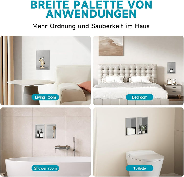 KEOKBON 20x30 x10 cm Nano-Silber Wandnische Dusche Edelstahl Einzelregal Lagerung, Keine Fliesen Erf