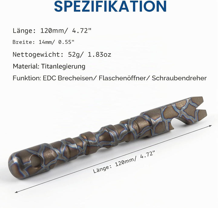 Hamans EDC Stemmeisen aus Titanlegierung, mit Flaschenöffner, Schraubendreher-Funktion, Multiwerkzeu