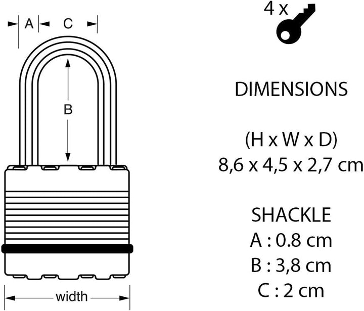 MASTER LOCK Hochsicherheits Vorhängeschloss [Schloss mit Schlüssel] [Laminiertem Stahl] [Wetterfest]