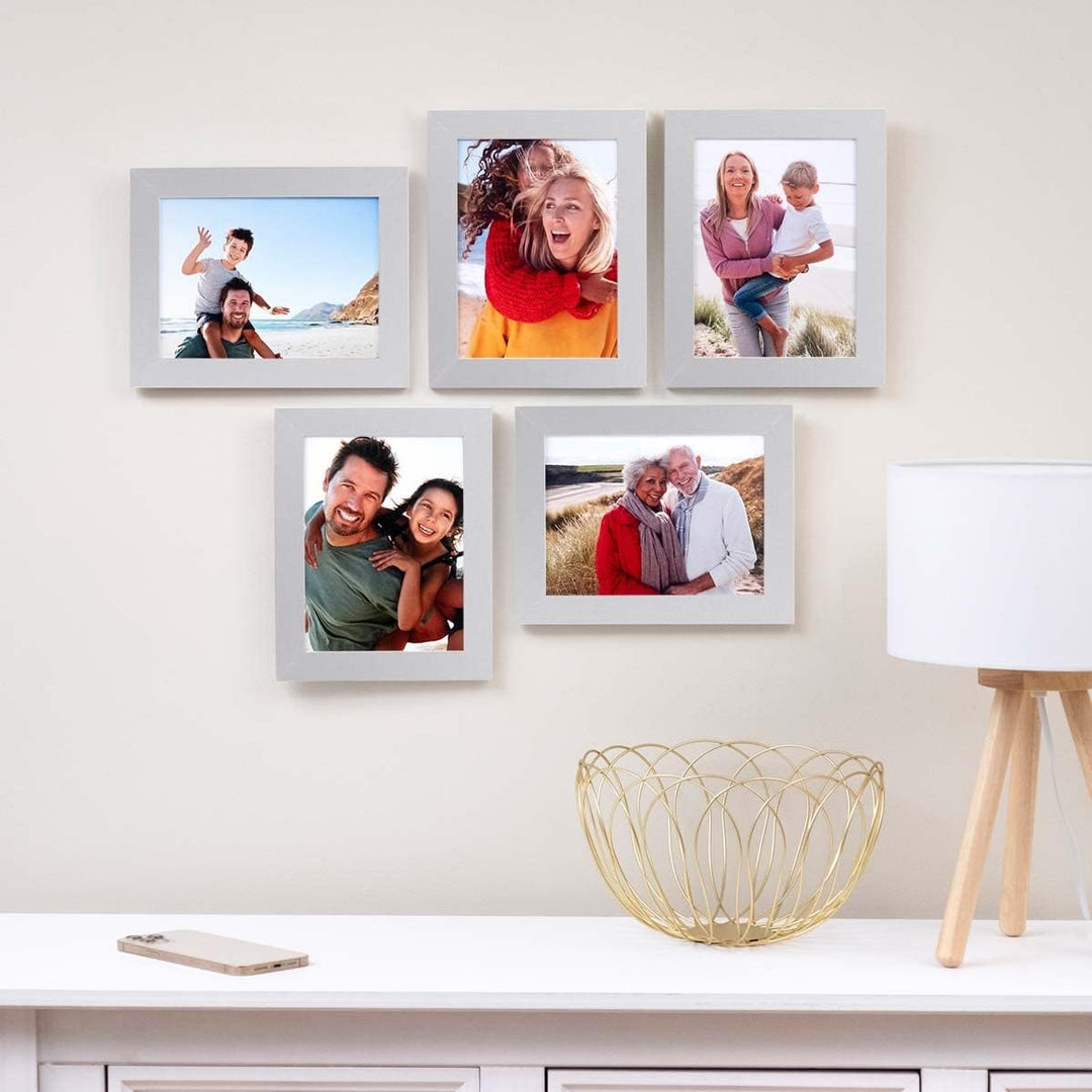 PHOTOLINI 10er Bilderrahmen-Set 15x20 cm Basic Collection Modern Silber aus MDF inklusive Zubehör/Bi