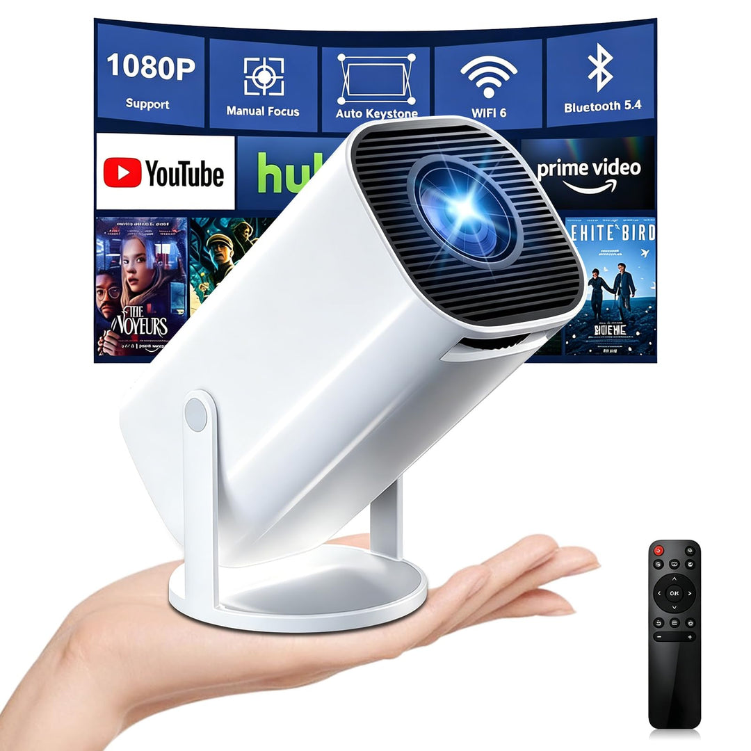 Mini Beamer 4K Full HD 1080P, Tragbarer Projektor mit WiFi 6 und Bluetooth 5.4,Auto-Keystone & Manue