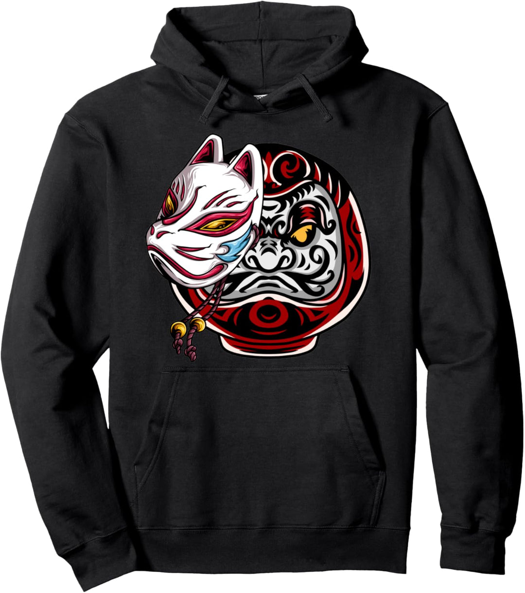 Japanisch Daruma Doll Japan Kultur Fuchs Mask Kitsune Pullover Hoodie