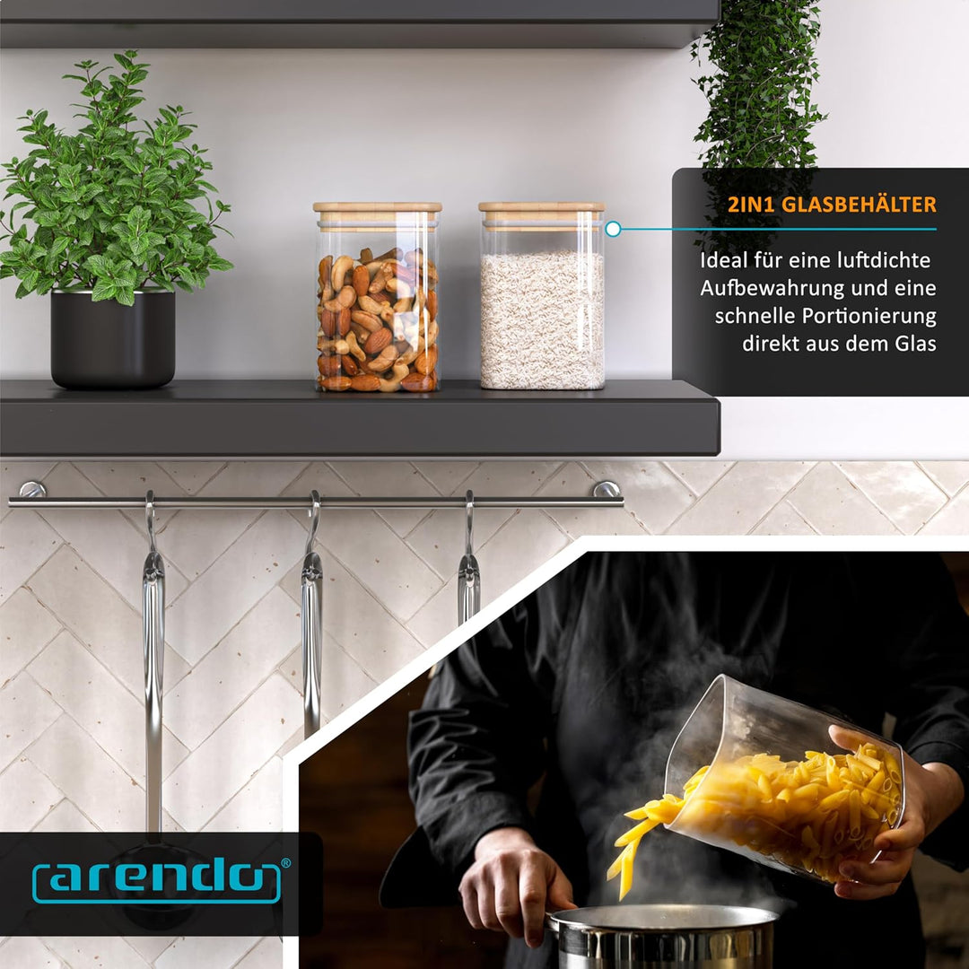 Arendo - Vorratsbehälter mit Deckel 1200ml - 4er Set - Behälter aus Glas – hitzebeständig – Vorratsd