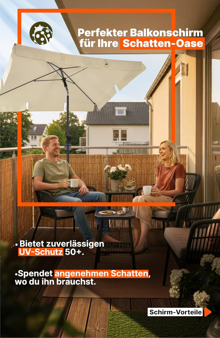 4smile Sonnenschirm Balkon mit Kurbel, mit Schutzhülle, Sonnenschirm rechteckig 200x125 cm, Sonnensc