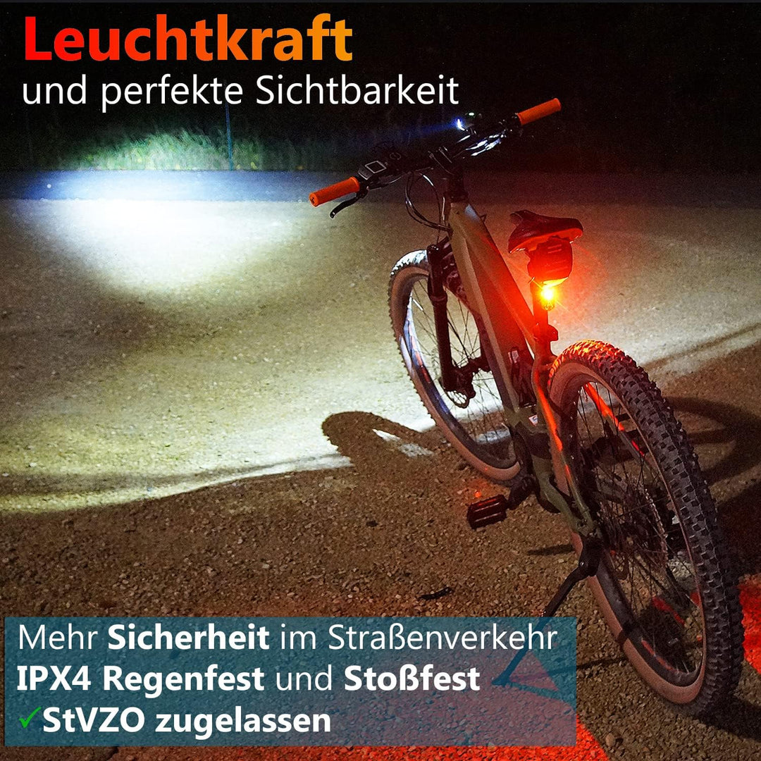 bemiX Fahrradlicht Set StVZO zugelassen LED Fahrradleuchtenset regenfest mit Schnellbefestigung Hell