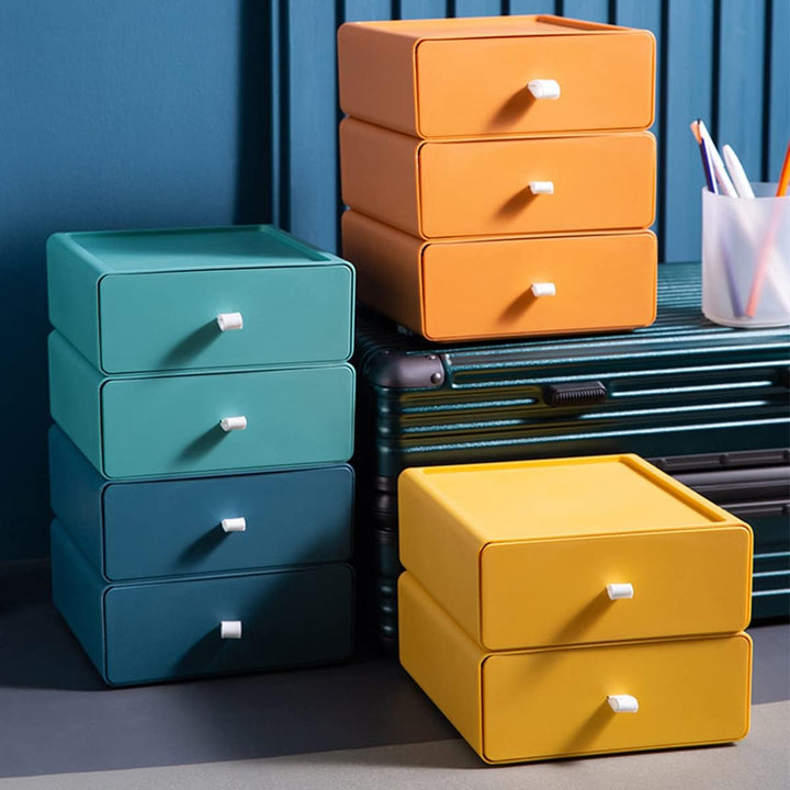 4PCS Stapelbare Schubladenboxen, Aufbewahrungsbox mit Schubladen, Kosmetik Organizer Schubladenbox,
