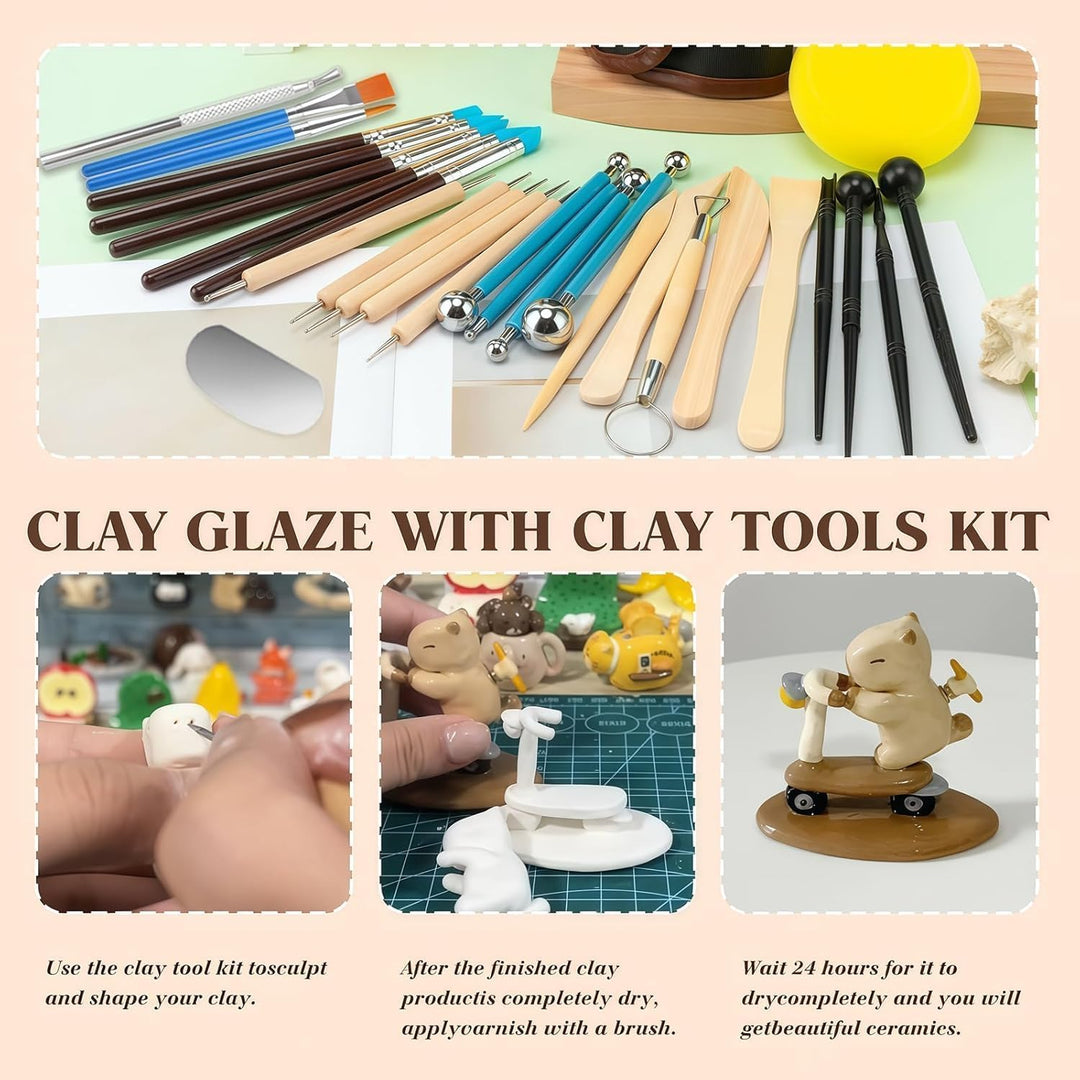 120ml Air Dry Clay Glaze - 30Pcs Tonglasur mit lufttrocknendem Ton Werkzeug Set, Modellierwerkzeug W