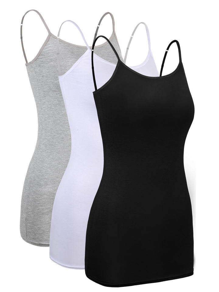 WILLBOND 3 Pieces Women Basic Long Tanks Adjustable Spaghetti Strap Camisole Top Set Von Farben 1 XL