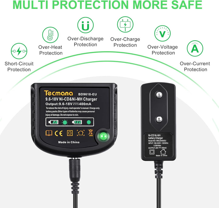 9.6V-18V Ladegerät für Black+Decker 9.6V 12V 14.4V 18V NI-MH/NI-Cd Akkus, für HPB12 HPB14 HBP18 A171